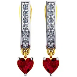 p.c. chandra jewellers BIS Hallmarked 18k Gold Diamond U-shaped Hoop Earrings with Red Heart Stone for Women & Girls-picture-15
