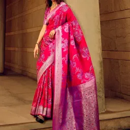 Saree Mall Pink Woven Sarees With Unstitched Blouse-picture-17