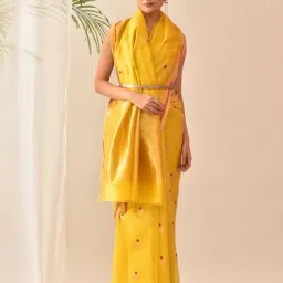 Jaypore Mustard Yellow Cotton Silk Self Design Chanderi Saree image 4