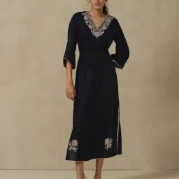aarke Ritu Kumar Navy Embroidered Midi Dress-picture-20