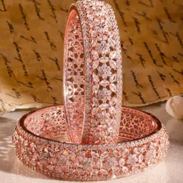 Rubans Set Of 2 Rose Gold Tone Plated Bangles for Women image 3