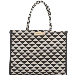 NR by Nidhi Rathi Black Fabric Textured Tote Handbag image 2