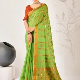 Saree Mall Green Woven Sarees With Unstitched Blouse-image-52