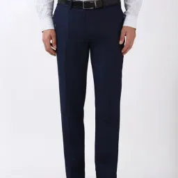 Peter England Navy Slim Fit Texture Trousers-picture-28