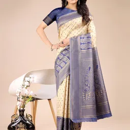 Mitera Ethnic Motifs Zari Silk Blend Banarasi Saree-image-57