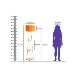 Sanded Edge Wood, Metal Orange 3 Volga 3 Shelf Floor Lamp in Solid and Natural Wood Colo image 4