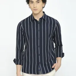 Being Human Dark Blue Slim Fit Striped Shirt-picture-33