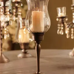 Pure Home and Living Brown Aluminium Antique Finish Candle Holder With Metal Stand-picture-38
