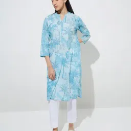 Utsa by Westside Light Blue Printed Straight Cotton Kurta-picture-26