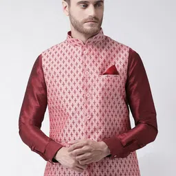 DEYANN Men Pink Printed Nehru Jacket-picture-22