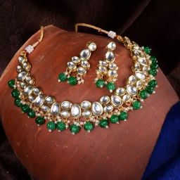 Saraf RS Jewellery Gold Plated Green & White Kundan studded Beaded Choker Jewellery Set-picture-24