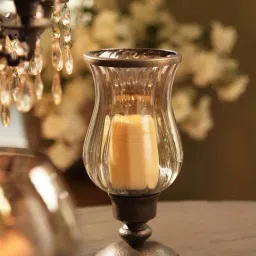 Pure Home and Living Brown Aluminium Antique Finish Candle Holder With Metal Base-picture-37