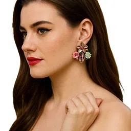 AVANT-GARDE PARIS Gold-Plated Stones Studded & Beaded Floral Shaped Studs image 4