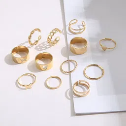 Jewels Galaxy Set Of 12 Gold-Plated Adjustable Finger Ring-image-9