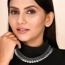 NAMAN ARTS Silver Plated Oxidised Statement Necklace-picture-12