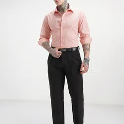 HIGHLANDER Men Solid Spread Collar Formal Shirt image 4
