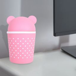 Kuber Industries 2 Pieces Pink Printed Plastic Swinging Lid Teddy Table Dustbins 3 L Each-picture-49