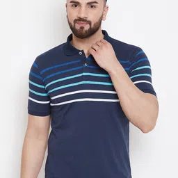 Austin wood Men Navy Blue Striped Polo Collar T-shirt-picture-42