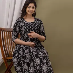 aavrittiqueens Cotton Anarkali Maternity Feeding Kurti for Women with Zippers | Maternity Dress in Breathable Fabric for Pre and Post Pregnancy & Nursing for Mom image 4