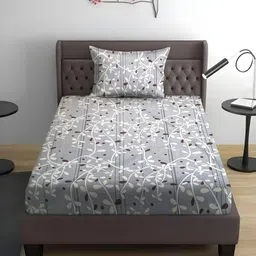 WEAVE AND DECOR Grey & White Floral Pure Cotton 300 TC Single Bedsheet Set 2.28 m x 1.52 m-image-38