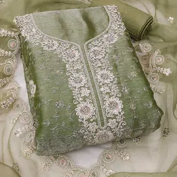 SAINOOR Floral Embroidered Sequnnied Organza Semi-Stitched Dress Material-image-33