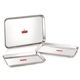 HAZEL Stainless Steel Serving Trays Rectangle Premium Dining Table Plater Silver - Pack of 3-picture-20