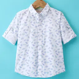 Jash Kids Cotton Woven Full Sleeves Shirt with Leaves Printed - White-image-63