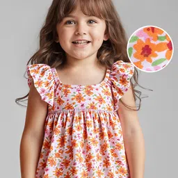 Babyhug Cotton Knit Half Frill Sleeves Top With Floral Print - Multicolor-picture-14