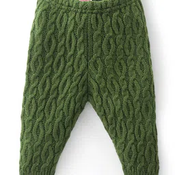 Babyhug Fleece Knit Full Length Woollen Pants With Cable Knit Design - Olive-image-63
