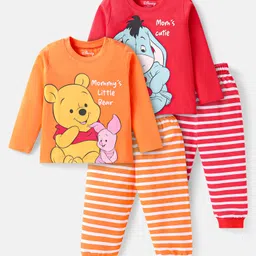 Babyhug Disney Single Jersey Knit Full Sleeves Night Suit With Winnie & Friends Graphics Pack of 2 - Orange & Red-picture-21
