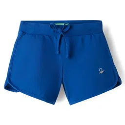 UCB Knit Knee Length Solid Color Shorts with Brand Logo - Blue-picture-13