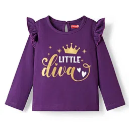 Babyhug 100% Cotton Knit Full Sleeves T-Shirt With Little Diva Text Print - Purple-picture-24