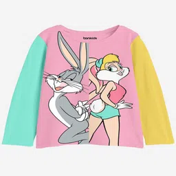 Bonkids Cotton Knit Looney Tunes Featuring Full Sleeves Bugs Bunny & Lola Bunny Printed Tee - Pink-picture-12