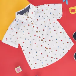Pantaloons Baby Cotton Woven Half Sleeves Geometric Printed Shirt - White-image-38