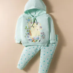 Tango Looper Knit Full Sleeves Winter Wear Hooded T-Shirt & Lounge Pant Set with Floral Print - Aqua Blue-picture-31