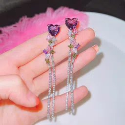 Jewels Galaxy Silver-Plated American Diamond Studded Heart Shaped Drop Earrings-picture-41