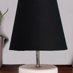 Devansh Black cotton Round Wood white Table Lamp image 2