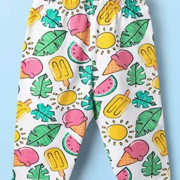 Babyhug Cotton Lycra Knit Three Fourth Fruit Printed Leggings Pack of 3 - Pink Yellow & White image 2