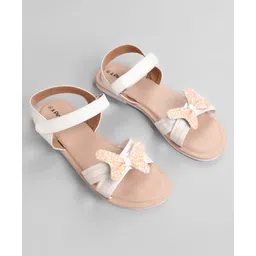 Pine Kids Solid Colored Velcro Closure Party Sandals with Bow - Golden image 2