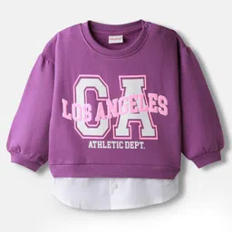 Babyhug Cotton Knit Drop Shoulder Full Sleeves Pullover Sweatshirt with Text Graphics - Purple image 2
