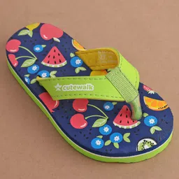 Cute Walk by Babyhug Slip On  Flip Flops with Fruit Design- Navy Blue & Green image 3