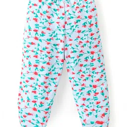 Babyhug Interlock Cotton Knit Bootie Leggings with Floral Print Pack of 3 - Dark Pink & Peach image 3