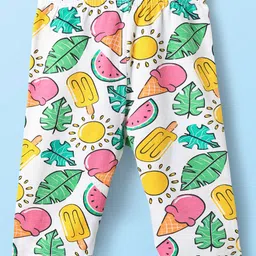 Babyhug Cotton Lycra Knit Three Fourth Fruit Printed Leggings Pack of 3 - Pink Yellow & White image 3