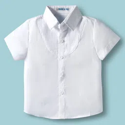 Mark & Mia Knit Half Sleeves Solid Party Shirt & Shorts With Attached Waistcoat & Bow - Grey & White image 3