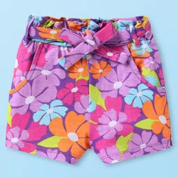 Babyhug Single Jersey Knit Half Sleeves Solid Colour Top & Shorts With Floral Print - White image 4