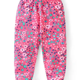 Babyhug Interlock Cotton Knit Bootie Leggings with Floral Print Pack of 3 - Dark Pink & Peach image 4