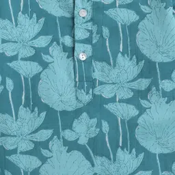 The Magic Wand Cotton Full Sleeves Floral Printed Kurta With Pyjama Set - Teal Blue image 5