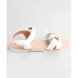 Pine Kids Solid Colored Velcro Closure Party Sandals with Bow - Golden image 4