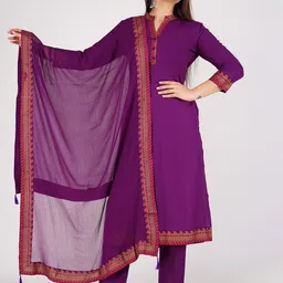 rf clothes Ethnic Motifs Printed Mandarin Collar Straight Kurta With Trousers & Dupatta-picture-48