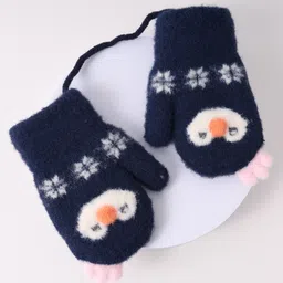 Babyhug Woollen  Gloves with Penguin Design -Navy Blue image 5